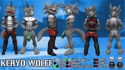 2017 3d anthro ass balls biceps black_nose canine clothed clothing fan_character fur green_cock green_eyes hedgehog keryo_wolfe_(character) keryowolfe male mammal model_sheet muscular nude penis second_life sonic_(series) sonic_the_hedgehog uncensored video_games wolf wolfe