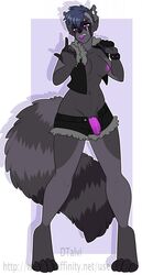 1futa anthro breasts dickgirl dtalvi flaccid futa_only futanari humanoid_penis intersex mammal nipples open_jacket penis purple_penis raccoon solo standing unzipped wide_hips