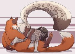 69_position animal_genitalia animal_penis anthro canine canine_penis duo erection feline female fox fur hair licking male mammal nude oral penis penis_lick redpixie sex straight tongue tongue_out