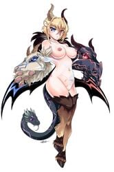 1girls animal_ears blonde_hair blue_eyes breasts chimera claws female full-length_portrait full_length fur goat_legs horns monster_girl monster_girl_encyclopedia nipples nude pawn portrait pussy red_eyes short_hair solo standing tattoo wings