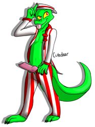 anthro bow_tie clothing crocodile crocodilian cutedeer hat male penis reptile scalie simple_background the_ticket_taker tongue tongue_out