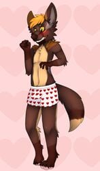 anthro blush boxers canine crossfox erection fightmeatpax fox furry heart heart_underwear male male_only mammal solo surprise underwear