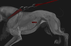 abstract animal_genitalia canine collar feral fur leash male mammal painting plgdd sheath simple_background sketch solo standing