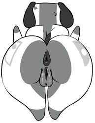 animate_inanimate anthro anthrofied anus ass big_butt canine clitoris digital_media(artwork) female from_behind_position furry mammal monochrome naked nintendo nintendo_switch nude orulf pussy rear_view sex simple_background solo standing sweat switch_dog tail thick_thighs video_games white_background wide_hips