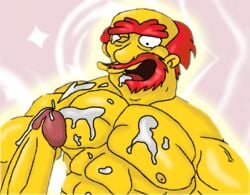 animated big_penis boner cum cum_on_face cumshot erection groundskeeper_willie male male_only masturbation mature_male muscles nude solo the_simpsons