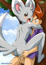 1boy 1girls against_tree ambiguous_penetration ass ass_grab back big_ears blush bottomless breasts brown_eyes brown_hair clothed_male_nude_female cum cum_inside day female furry gary_oak grey_eyes grey_fur half-closed_eyes hands_on_ass holding hug human interspecies looking_at_viewer looking_back male minccino nintendo nude one_eye_closed open_mouth outdoors penis pokemon pokemon_(species) pokemon_bw pokepornlive rodent sex shirt short_hair sideboob sky standing straight tail testicles text tongue wince