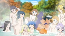 00s 11girls 1boy 6+girls anabel_(pokemon) areolae armpits ash_ketchum ass big_breasts black_hair blonde_hair blue_eyes blue_hair blush breasts brown_hair closed_eyes cynthia_(pokemon) dark-skinned_female dark_skin dawn_(pokemon) diantha_(pokemon) eyelashes female frontier_brain gym_leader harem holding human human_only iris_(pokemon) korrina_(pokemon) light-skinned_female light_skin long_hair male may_(pokemon) miette_(pokemon) misty_(pokemon) multiple_girls nintendo nipples nude onsen open_mouth orange_hair outdoors pale-skinned_female pale_skin pokemon pokemon_bw pokemon_champion pokemon_dppt pokemon_rgby pokemon_rse pokemon_xy ponytail purple_eyes purple_hair red_eyes serena_(pokemon) short_hair small_breasts smile straight tied_hair valerie_(pokemon) very_long_hair water yxyyxy