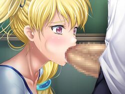 1girls 2boys bare_legs black_lilith blonde_hair breasts censored cohagen_nanaho double_barrel_blowjob double_fellatio fellatio female game_cg hair_ornament hair_ribbon huge_breasts human long_hair mosaic_censoring multiple_fellatio oral partial_male penis raikou_no_taimashi_nanaho_injin_fukkatsu ribbon saliva shiny_skin straight sweat tied_hair twintails two_dicks_one_mouth zundarepon