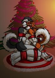 anthro arms_behind_back bi_domination bisexual bondage bound_together canine christmas christmas_tree deamondante duo female femsub husky kneeling male male_and_female_subs malesub multiple_subs nude ribbon_bondage