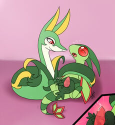 1boy 2017 ambiguous_gender blush claws closed_eyes coiling cum dragon english_text erection fangs feet flygon green_scales green_skin interspecies male nintendo nude open_mouth penis pink_background pokemon pokemon_(species) pokemon_bw pokemon_rse precum purple_background red_eyes reptile scales scalie serperior shadow shikaro signature simple_background size_difference slit_pupils smile snake soles tail tail_sex tailjob teeth text tongue video_games wet white_scales wings yellow_scales yellow_skin