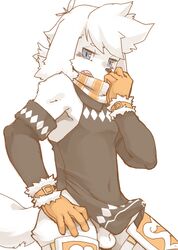 anthro armwear balls blue_eyes blush canine clothed clothing erection fur gloves kemoisumi kemono looking_at_viewer male male_only mammal open_mouth panashe penis precum scarf simple_background solo summon_night