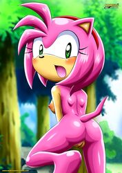 1girls amy_rose anthro ass back backboob barefoot bbmbbf blush breasts female female_only green_eyes hairband light_skin looking_at_viewer looking_back looking_back_at_viewer mobius_unleashed naked nipples nude open_mouth outside palcomix pink_fur pink_hair pussy red_hairband sega solo sonic_(series) sonic_the_hedgehog_(series) tail thick thick_hips thick_thighs thighs trees wide_hips