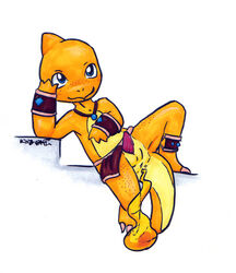 1boy anus arm_support armpits ass balls belly blue_eyes blush bracelet char_(character) charmander claws clothing erection erection_under_clothes erection_under_loincloth erection_under_skirt feet fire freckles loincloth loincloth_aside looking_at_viewer male male_only mostly_nude necklace nintendo no_nipples no_panties orange_skin original_character penis penis_out penis_under_clothes penis_under_loincloth penis_under_skirt pokémon_(species) pokemon presenting rinzy scalie skirt skirt_lift smile solo spread_legs tail text topless trap tribal veins veiny_penis video_games white_background yellow_skin