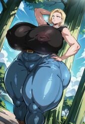 abdomen ai_generated alternate_breast_size android_18 big_ass big_breasts blonde_hair blue_eyes dragon_ball huge_breasts large_breasts milf niduscharger thick_thighs wide_hips
