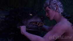 astarion blood_on_face blood_splatter fear knife light_skin short_hair werewolf white_hair