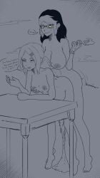 altered_common_sense altered_perception ambiguous_gender ambiguous_penetration bent_over cum_inside cumming_inside cumming_while_penetrating dark_hair desk faetomi forced freckles futa_on_female hypnosis hypnosis schoolgirl small_breasts smoking