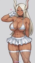 abs ai_generated ai_loverhoney big_breasts bikini boku_no_hero_academia brown_skin brown_skinned_female bunny_ears bunny_girl cleavage collar curvaceous curvy_female female female_only fishnet_stockings large_breasts looking_at_viewer miruko muscular muscular_arms muscular_female muscular_thighs my_hero_academia red_eyes rumi_usagiyama standing thick thick_thighs thunder_thighs voluptuous voluptuous_female white_hair wide_hips