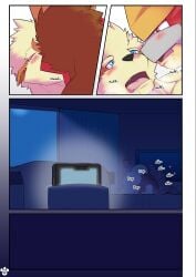 absurd_res age_difference anal anal_sex anthro arcanine balls bed blush bodily_fluids boss_and_employee closed_eyes comic drooling duo english_text entei entei_(shinobiya) eye_contact from_front_position furniture generation_1_pokemon generation_2_pokemon genitals hi_res kiss_on_lips kissing legendary_pokemon looking_at_another male male/male mating_press nintendo nude obscured_kiss on_bed penetration pokemon pokemon_(species) saliva sex shinobiya text window windy_(shinobiya)