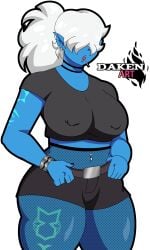 2025 2d big_breasts big_thighs black_shorts blue_body blue_skin breasts candy daken_art(artist) daken_henderson(artist) desdemona_(fortnite) epic_games fanart fishnet_legwear fishnet_pantyhose fortnite fortnite:_battle_royale grey_shirt nipples_visible_through_clothing pallette piercing piercing_nipples shiny_skin short_shirt short_sleeves shorts tattoo thick_thighs thighs tied_hair underworld_desdemona_(fortnite) white_hair