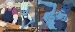 anus anus_peek blue_body blue_fur catgirl chef_hat female flat_chest furry furry_female inminent_sex matchattea netorare nicole_watterson nipples ntr on_table penis pussy pussy_lips rat small_breasts spread_legs spreading text text_box the_amazing_world_of_gumball