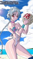 adama_(constancy_roa) beach_ball constancy_roa cygen female infinity_ark official_art pale_skinned_female swimsuit volleyball