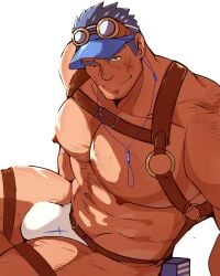 balls bara bulge crave_saga flaccid giganto_(crave_saga) kaeru333938123 male male_only muscles muscular pecs penis scar scar_on_face solo solo_male