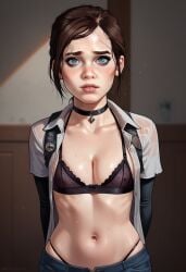 1girls 2d ai_generated bikini brown_hair choker ellie_(the_last_of_us) ellie_williams exotic_dancer female jacket multicolored_bikini multicolored_clothing nightclub nipple_bulge open_jacket petite pole pole_dancer pole_dancing pubic_hair rainbow_bikini rainbow_clothing red_bikini ribs selfie skinny small_breasts standing strip_club stripper stripper_clothes stripper_pole stripping striptease the_last_of_us young
