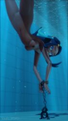 1girls breasts censored censored_pussy completely_naked female girl mosaic_censoring nessa_(pokemon) nintendo nude pokemon redsmmd solo underwater water_torture