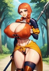 abs adapted_costume ai_generated areola areolae armor armored_boots bimbo bimbo_body bimbofication bimbofied boots breasts breasts_bigger_than_head cameltoe chest_strap choker collarbone colored_nails eyeshadow fire_emblem fire_emblem:_three_houses forest forest_background gigantic_breasts gloves holding_object holding_weapon huge_ass huge_breasts knee_boots leonie_pinelli lipstick long_nails makeup massive_breasts muscular muscular_bimbo muscular_female nipple_bulge novelai outdoors pauldron skindentation spear tgm101_(artist) thick_lips thick_thighs thighhighs thin_waist thong tied_shirt tree trees waist_cape weapon wide_hips