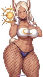 1girls ai_generated ai_loverhoney big_breasts boku_no_hero_academia brown_skin brown_skinned_female bunny_ears bunny_girl cleavage collar crop_top curvaceous curvy_female eyes female female_only fishnet_stockings fishnets large_breasts long_hair looking_at_viewer miruko muscular muscular_arms muscular_female muscular_thighs my_hero_academia red_eyes rumi_usagiyama standing thick thick_thighs thunder_thighs voluptuous voluptuous_female white_hair wide_hips