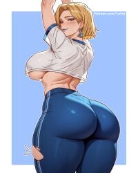 1girls alternate_version_available ass big_ass big_breasts blonde_hair blue_eyes blue_lips blue_lipstick blue_pants blush bottomwear breasts cetta_(cettadvd) ear_piercing earrings emma_frost emma_frost_(marvel_rivals) female female_only gym_clothes gym_uniform hair huge_ass huge_breasts lips lipstick looking_back marvel marvel_comics marvel_rivals pants ripped_pants shirt short_hair solo solo_female thick_thighs thighs topwear white_shirt
