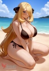 1girls 2d ai_generated ass barefeet beach big_ass big_breasts bikini blonde_hair breasts cynthia_(pokemon) erophoenix feet female female_focus full_body long_hair looking_at_viewer looking_back milf nintendo nude older_woman pale_skinned_female patreon_username pokemon pokemon_dppt smile soles solo solo_female sweat swimsuit thick thick_thighs toes uncensored voluptuous