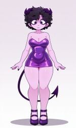 ai_generated ai_slop bodycon demon_girl demon_horns demon_tail jellybean jellybean_(mcyt) jellybean_(youtube) jellybean_(youtuber) looking_down mcyt minecraft minecraft_youtubers purple_dress purple_heels slightly_chubby_female tight_clothing tight_dress twitch twitch.tv twitch_streamer twitter twitter_username youtube youtuber youtubers