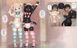 2024 absurd_res anthro apron averting_eyes bell bell_collar biped black_body black_hair blue_clothing blue_eyes blur_censorship blush bodily_fluids breasts brown_hair censored clothed clothing collar colored compression_suit detailed_background domestic_cat duo duo_focus duo_transformation felid feline felis female front_view gender_transformation gesture glistening glistening_body gradient_eyes group hair hand_holding handpaw heart_symbol hi_res human human_to_anthro japanese_text legwear maid_uniform male male_human mammal motion_lines mtf_transformation navel nude offscreen_character open_mouth open_smile pawpads paws pink_clothing pink_inner_ear pink_mouth pink_nose pink_pawpads plantigrade purple_eyes reflective_floor right_to_left rina_(tetetor-oort) shaded shared_thought_bubble shrinking size_transformation skimpy smile species_transformation speech_bubble standing suit_transformation sweat tail tetetor-oort text thought_bubble transformation translation_request uniform waving white_body white_clothing white_hair yellow_eyes yume_(tetetor-oort)