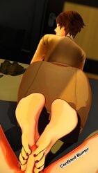 3d barefoot blender brown_hair confinedburn feet footjob footjob_with_legwear hiromine_yoko megami_tensei mischievous_smile red_eyes reverse_footjob school_uniform shin_megami_tensei shin_megami_tensei_v shin_megami_tensei_v:_vengeance small_penis stirrup_legwear yoko_hiromine