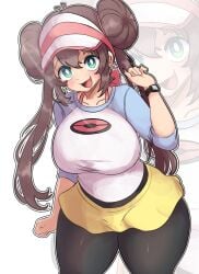 big_breasts blush busty female huge_breasts large_breasts light-skinned_female pokemon pokemon_bw2 rosa_(pokemon) ship_master shirt smile thick_thighs wide_hips