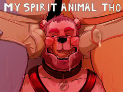 2014 anthro bear blush briefs bulge clothing collar daire301 dirty_briefs drooling english_text erection eyebrows furry harness leather male_only mammal open_mouth penis_outline precum saliva spirit_animal stubble text thick_eyebrows tongue tongue_out underwear