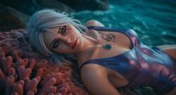3d 3d_(artwork) 3d_model ai_generated ciri cirilla_fiona_elen_riannon green_eyes leshay7 swimsuit swimwear the_witcher_(series) the_witcher_3:_wild_hunt white_hair