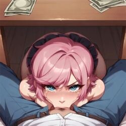 ai_generated animated blowjob hand_on_head pink_hair under_the_table