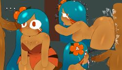 ahe_gao ahegao_face big_thighs blue_hair cookie_run cookie_run_kingdom cookie_run_ovenbreak cum cum_in_mouth long_hair mamas_hell orange_eyes penis_in_ass side_view tiger_lily_cookie