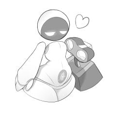 bottom_heavy curvy_figure disney eve_(wall-e) featureless_chest female floating_limbs genitals happy head_on_chest heart_symbol huge_hips huge_thighs internal larger_female machine male male/female monochrome phosenpai pixar plump_labia pregnant pregnant_female pussy robot screen screen_face size_difference smaller_male thick_thighs wall-e wall-e_(character) wide_hips