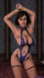 3d armpits arms_up big_breasts bioshock bioshock_infinite blue_eyes breasts brown_hair busty dezluxtion elizabeth_comstock female hourglass_figure navel short_hair tagme wide_hips