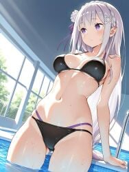 1girls ai_generated bikini elf emilia_(re:zero) panties re:zero_kara_hajimeru_isekai_seikatsu solo white_hair