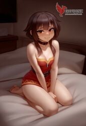 1girls 2d ai_generated ass back bare_shoulders barefoot big_ass bra brown_hair collar erophoenix female female_focus full_body kono_subarashii_sekai_ni_shukufuku_wo long_hair looking_at_viewer megumin pale_skin pale_skinned_female panties patreon_username red_eyes short_hair sitting small_breasts smile soles solo thick thick_thighs uncensored underwear