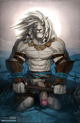 2017 ajani_goldmane anthro erection feline front_view lion looking_at_viewer magic_the_gathering male male_only mammal moon smile solo todex uncensored