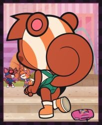 1boy 1girls 2d 2girls back back_view boots brown_body brown_fur clothed clothed_female green_panties green_skirt leg_up lifting lifting_skirt mitzi_(ajmarekart) murphy_(ajmarekart) murphy_and_mitzi panties skirt skirt_lift skirt_up squirrel stairs tagme tail unknown_artist video_game viewed_from_behind vivian_(ajmarekart)