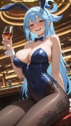 2025 ai ai_assisted ai_generated anime anime_style aqua_(konosuba) artist_name blue_eyes blue_hair blush breasts bunny_ears bunny_girl bunnysuit dreamyan_ai drunk hi_res high_quality high_resolution highres kono_subarashii_sekai_ni_shukufuku_wo! konosuba long_hair open_mouth pantyhose patreon seductive seductive_eyes seductive_look seductive_pose seductive_smile smile smiling thick_ass thick_thighs thighs uncensored white_body white_hair white_skin