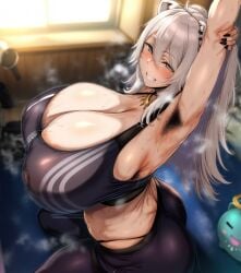 1girls ai_generated big_breasts breasts enormous_breasts female female_focus hololive huge_breasts large_breasts lion_ears long_hair looking_at_viewer plump shishiro_botan silver_hair thick_thighs venus_body