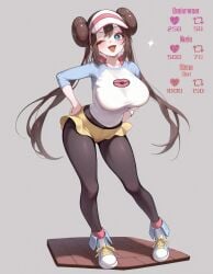big_breasts busty female hand_on_hip huge_breasts large_breasts light-skinned_female pokemon pokemon_bw2 rosa_(pokemon) shirt smile thick_thighs wide_hips wink