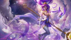 1girls absurd_res areolae big_breasts blue_eyes boots breasts breasts_out bridal_gauntlets edit elbow_gloves floating highres janna_windforce large_breasts league_of_legends levitation liquidshadow miniskirt nipples purple_hair sailor_uniform sky staff star_guardian_janna star_guardian_series thighhighs tiara topless